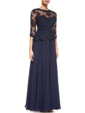 Rickie Freeman Teri John 3/4-Sleeve Lace Chiffon Peplum Size 6 NWT Gown